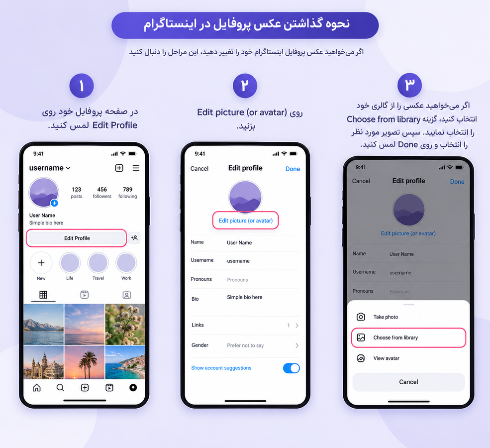 نحوه گذاشتن عکس پروفایل اینستاگرام