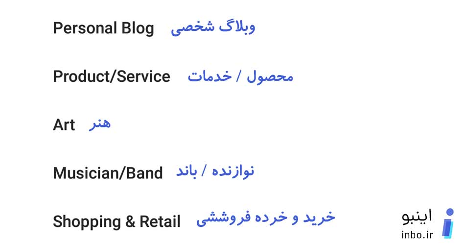 انتخاب حوزه فعالیت بیزینس پروفایل