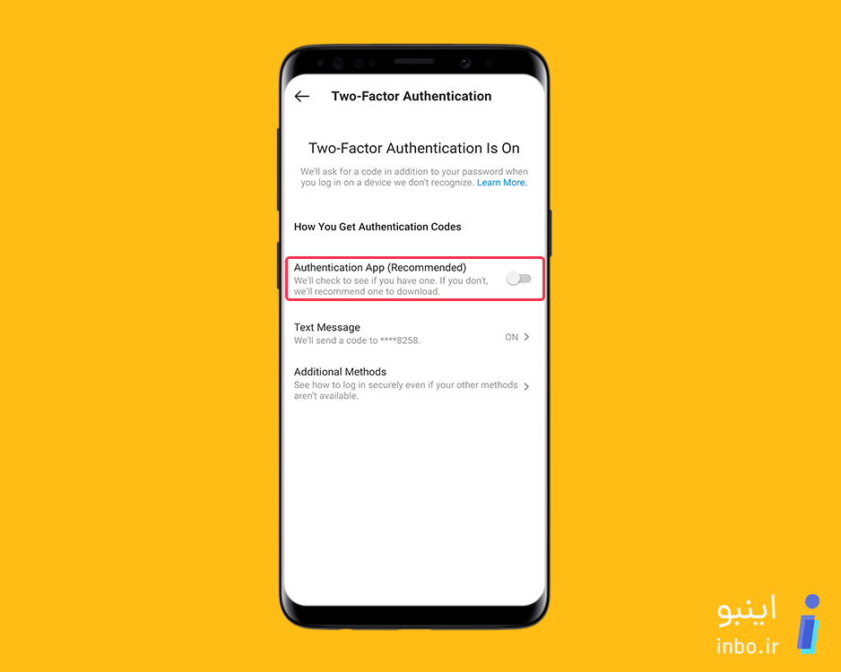تایید دو مرحله ای با Authentication App (Recommended)
