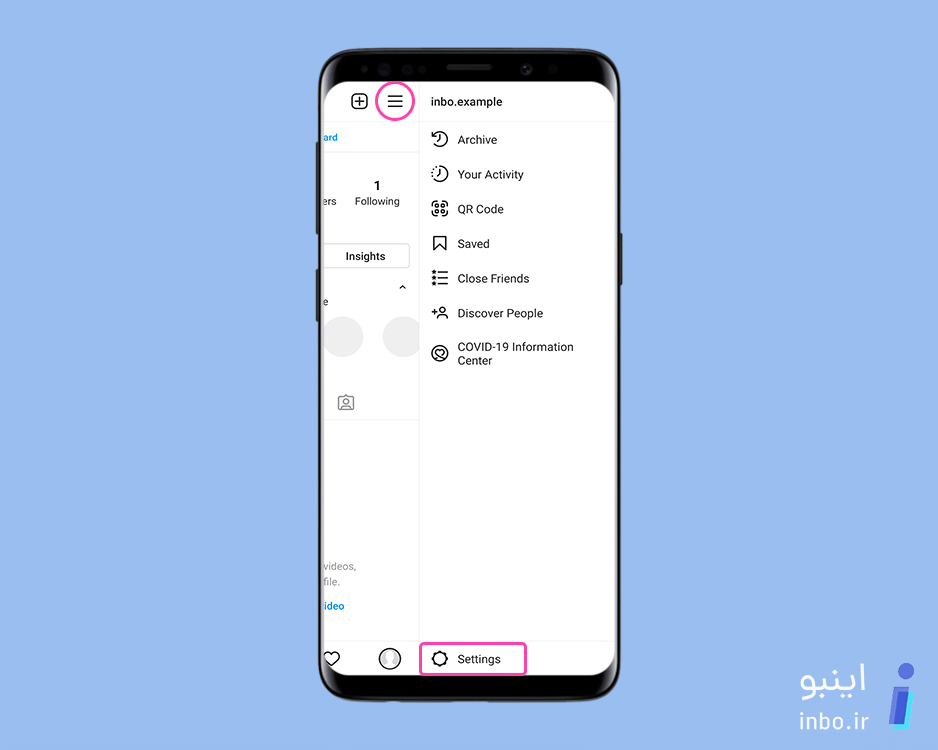 مراجعه به تنظیمات یا settings