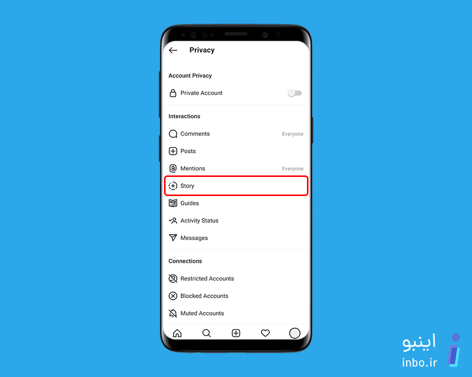 بخش story را انتخاب کنید