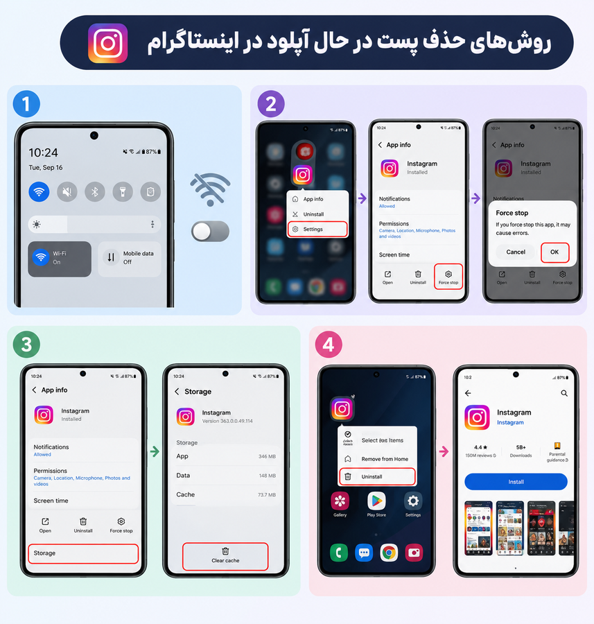 روشهای حذف پست در حال آپلود در اینستاگرام