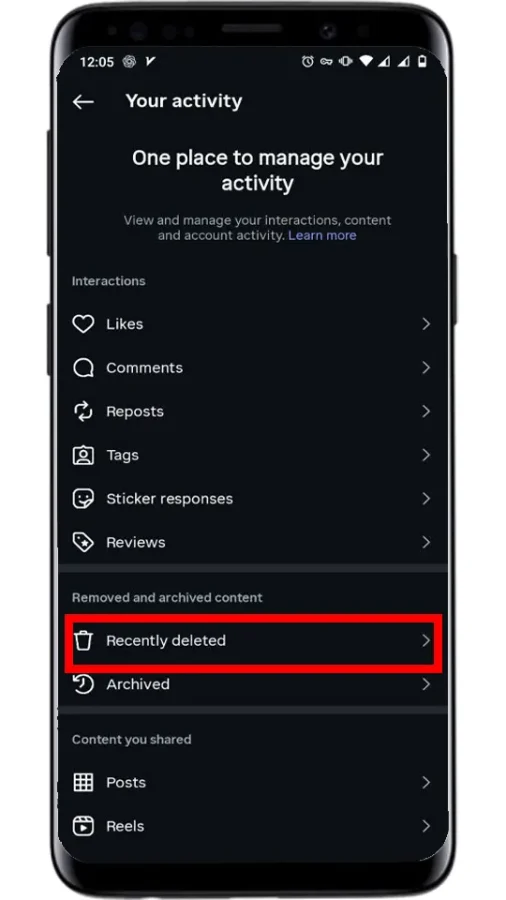 گزینه Recently Deleted را انتخاب کنید.