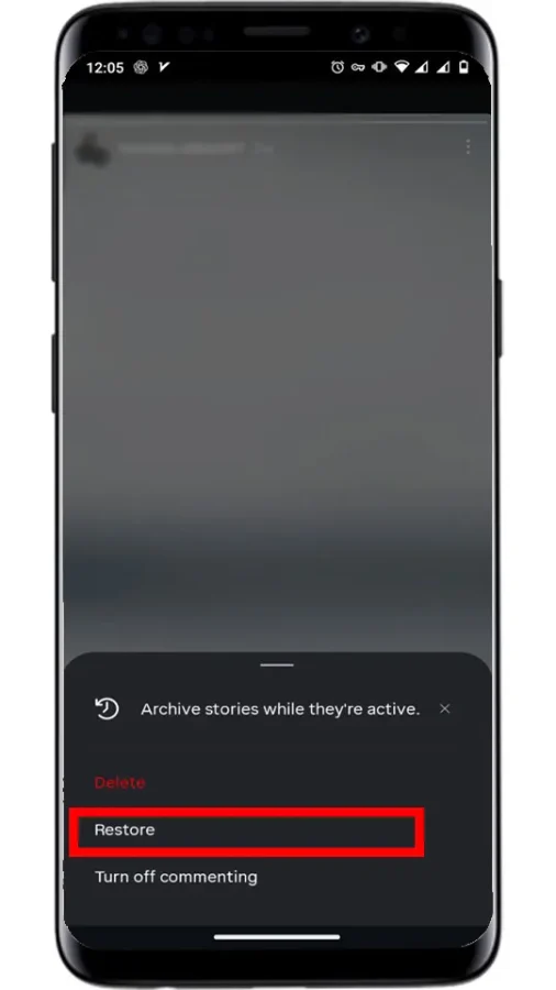 روی پست یا استوری موردنظر بزنید و گزینه Restore را انتخاب کنید.